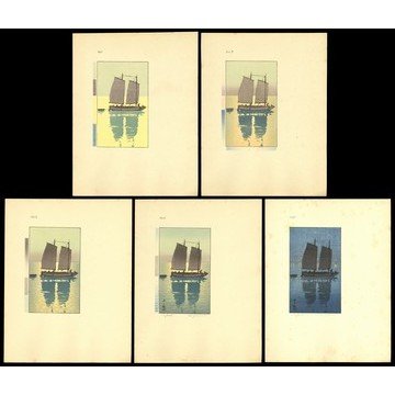 Hiroshi Yoshida Woodblock: Title: Printing of a Junk Process Set Artist: Yoshida, Hiroshi, 1876-1950 Date: <