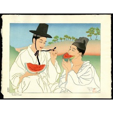 Paul Jacoulet Woodblock: Title: Les Pasteques. Jo-hoku-ri, Coree Artist: Jacoulet, Paul, 1902-1960 Edition: