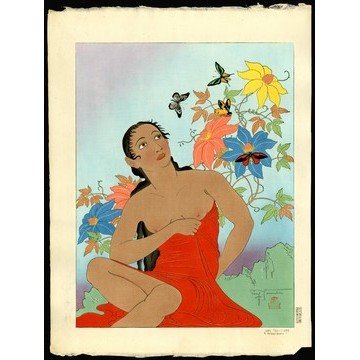 Paul Jacoulet Woodblock: Title: Les Papillons. "Tropiques" Artist: Jacoulet, Paul, 1902-1960 Edition: