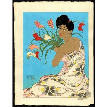 Paul Jacoulet Woodblock: Title: La Gerbe D'Anthurium. Angur, M. du S. Artist: Jacoulet, Paul, 1902-1960 Editio