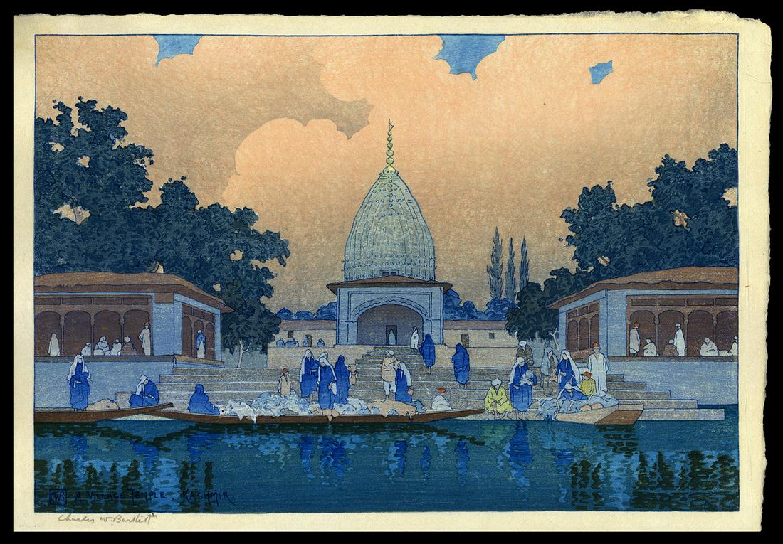 Charles W. Bartlett Woodblock - Temple Kashmir: Artist: Bartlett, Charles W., 1860-1940 Title: A Village Temple Kashmir Date: c. 1919 Medium: woodblock Dimensions: 9 7/8 x 14 3/8 inches Illustrated: Bartlett, pl. 11<