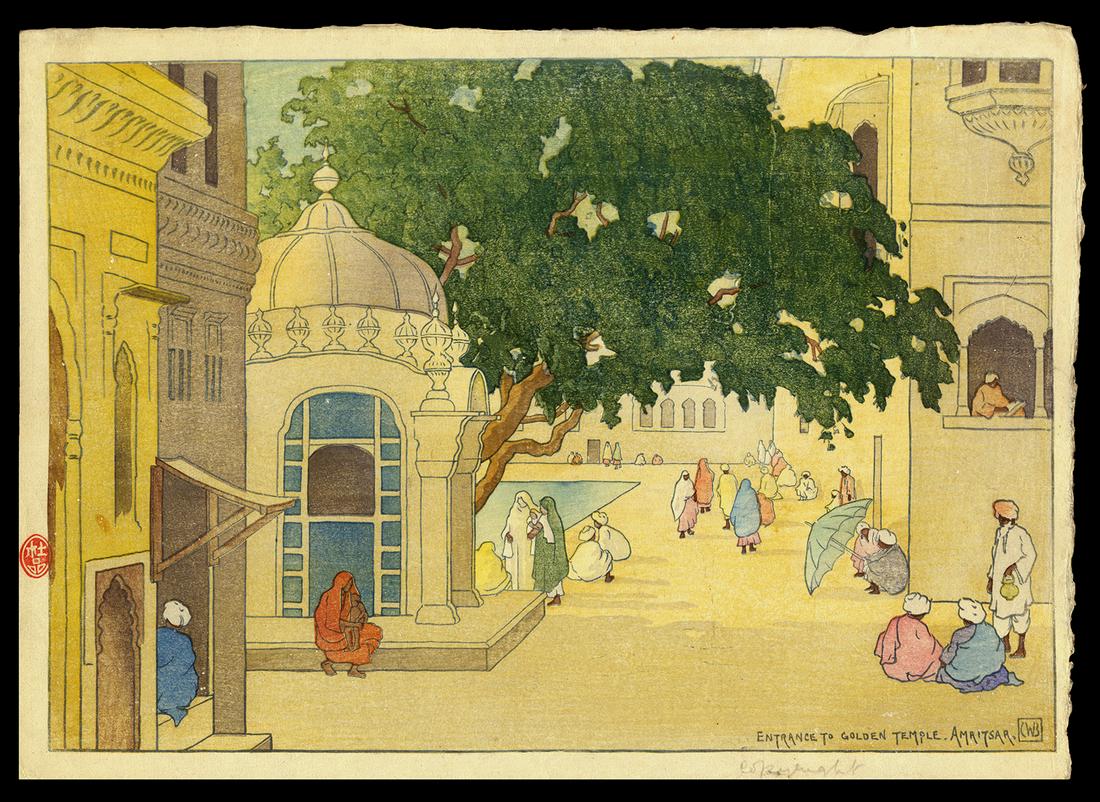 Charles W. Bartlett Woodblock - Golden Temple: Artist: Bartlett, Charles W., 1860-1940 Title: Entrance to Golden Temple, Amritsar Date: c. 1919 Medium: woodblock Dimensions: 10 1/2 x 15 1/8 inches Illustrated: Bartl