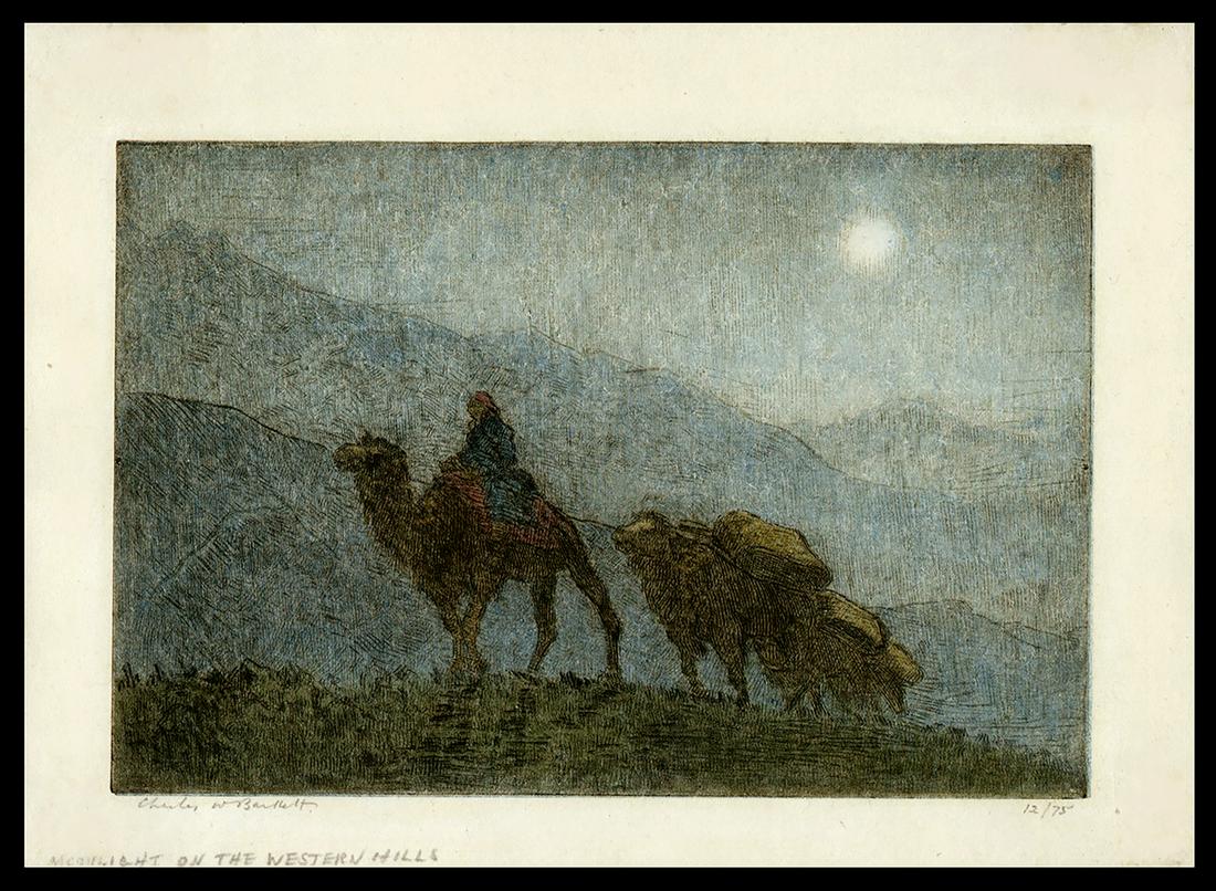 Charles Bartlett Etching - Moonlight on Hills, Peking: Artist: Bartlett, Charles W., 1860-1940 Title: Moonlight on Western Hills, Peking (alternate title:Trail from India to China) Edition: 12/75 Date: c. 1923 Medium: color etching