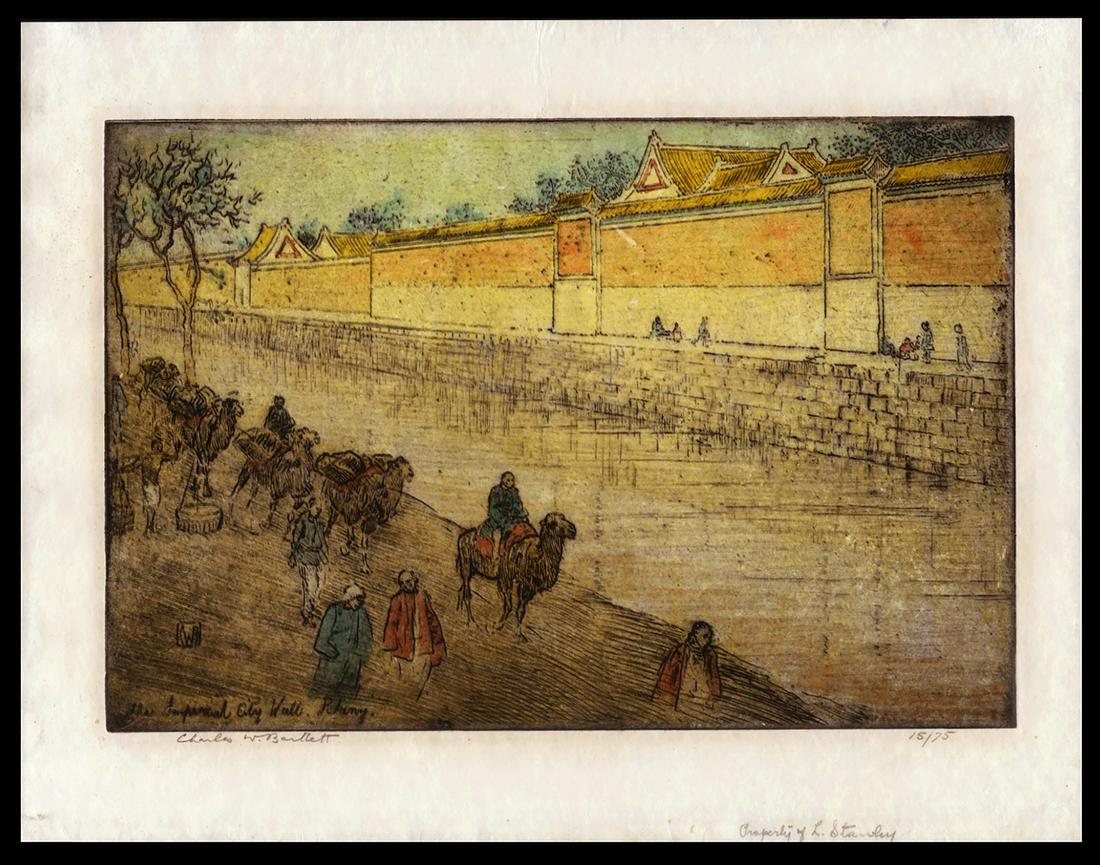 Charles Bartlett Etching - Imperial City Wall Peking: Artist: Bartlett, Charles W., 1860-1940 Title: The Imperial City Wall, Peking Date: c. 1923-27 Medium: etching and hand applied color Dimensions: 7 1/4 x 10 5/8 inches Illu