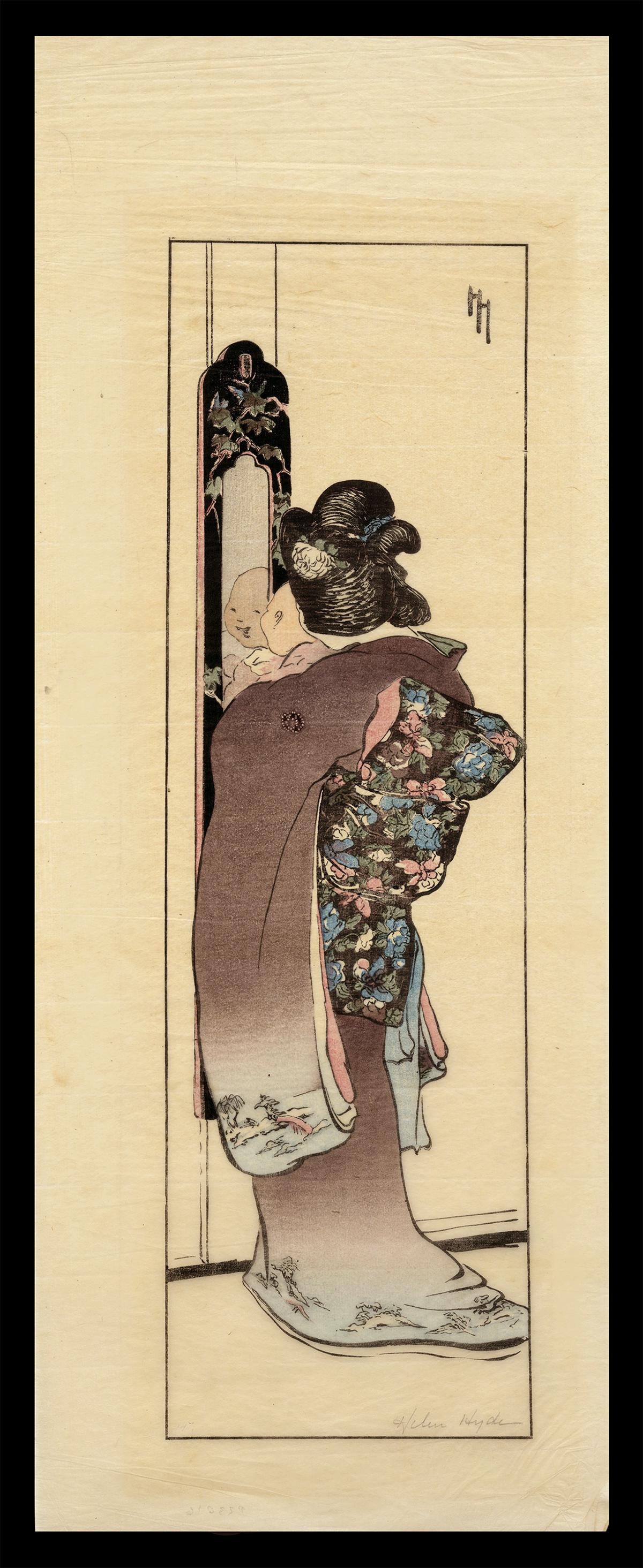 Helen Hyde Woodblock - The Mirror: Artist: Hyde, Helen, 1868-1919 Title: The Mirror Date: 1901 Medium: woodblock Dimensions: 14 1/4 x 4 1/4 inches Illustrated: Hyde, pl. 57 Notes: Pencil s