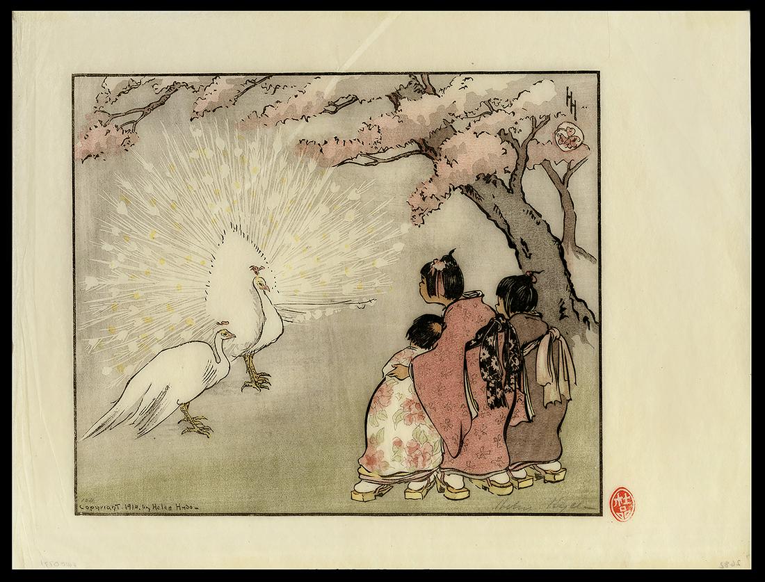 Helen Hyde Woodblock - The White Peacock: Artist: Hyde, Helen, 1868-1919 Title: The White Peacock Date: 1914 Medium: woodblock Dimensions: 8 1/2 x 9 7/8 inches Illustrated: Hyde, pl. 123 Notes: T
