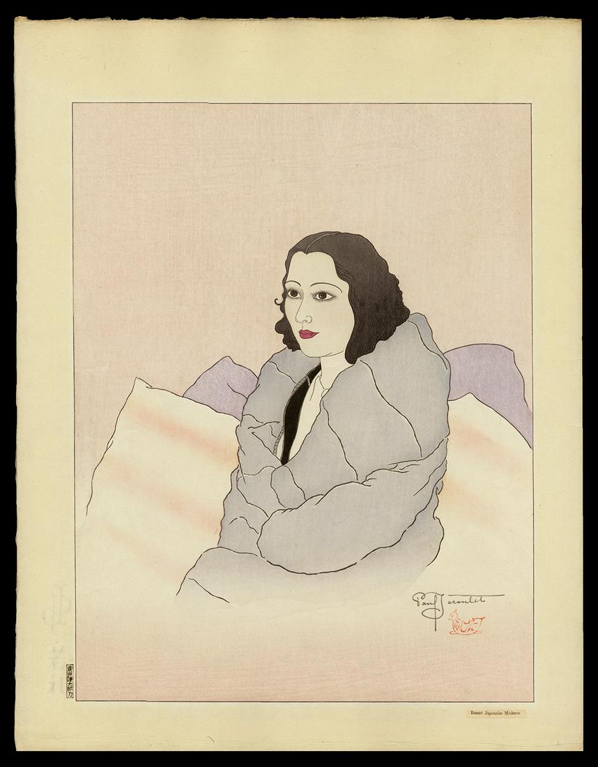 Jacoulet Woodblock - Beaute Japonaise Moderne Kobe: Artist: Jacoulet, Paul, 1902-1960 Title: Beaute Japonaise Moderne. Kobe Edition: 70 /150 Date: 1935 Medium: woodblock Dimensions: 15 1/2 x 11 3/4 inches Illu