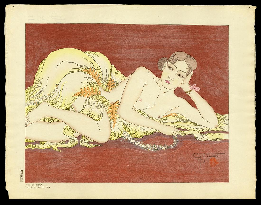 Paul Jacoulet Woodblock - Premier Amour, Yap: Artist: Jacoulet, Paul, 1902-1960 Title: Premier Amour, Yap, Ouest Carolines Edition: Kanji edition of 150 Date: 1937 Medium: woodblock Dimensions: 11 7/8 x 15 1/2 inch