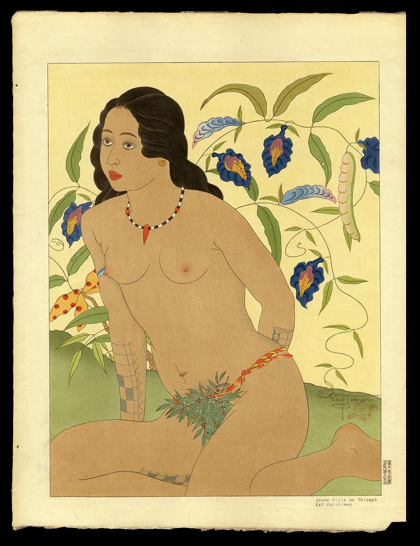 Paul Jacoulet Woodblock - Jeune Fille De Polowat: Artist: Jacoulet, Paul, 1902-1960 Title: Jeune Fille De Polowat. Est Carolines Edition: 59/350 Date: 1948 Medium: woodblock Dimensions: 15 3/8 x 11 3/4 inches <
