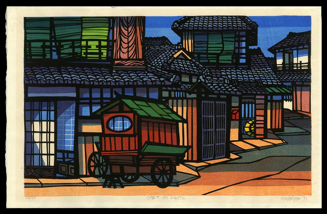 Clifton Karhu Woodblock - Cart in Kyoto: Artist: Karhu, Clifton, 1927-2007 Title: Cart in Kyoto Edition: 43/80 Date: 1971 Medium: woodblock Dimensions: 12 7/8 x 20 3/4 inches