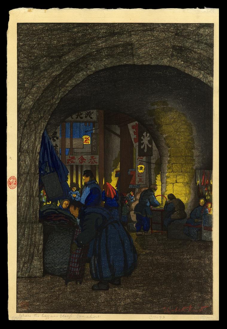 Elizabeth Keith Woodblock - Where the Beggars Sleep: Artist: Keith, Elizabeth, 1887-1956 Title: Where the Beggars Sleep, Soochow Date: 1924 Medium: woodblock Dimensions: 14 7/8 x 10 1/8 inches Illustrated: Keith, pl. 15