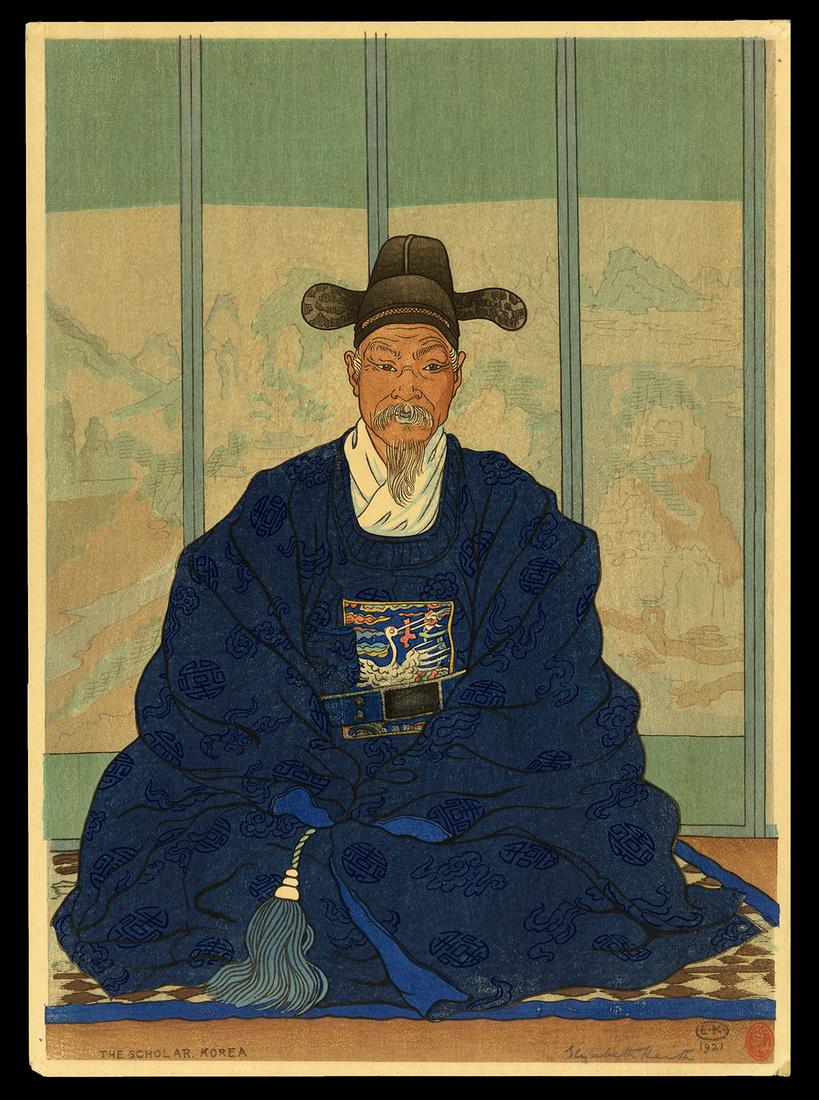 Elizabeth Keith Woodblock - The Scholar, Korea: Artist: Keith, Elizabeth, 1887-1956 Title: The Scholar, Korea Date: 1921 Medium: woodblock Dimensions: 17 3/4 x 12 1/2 inches Illustrated: Keith, pl. 52 Note