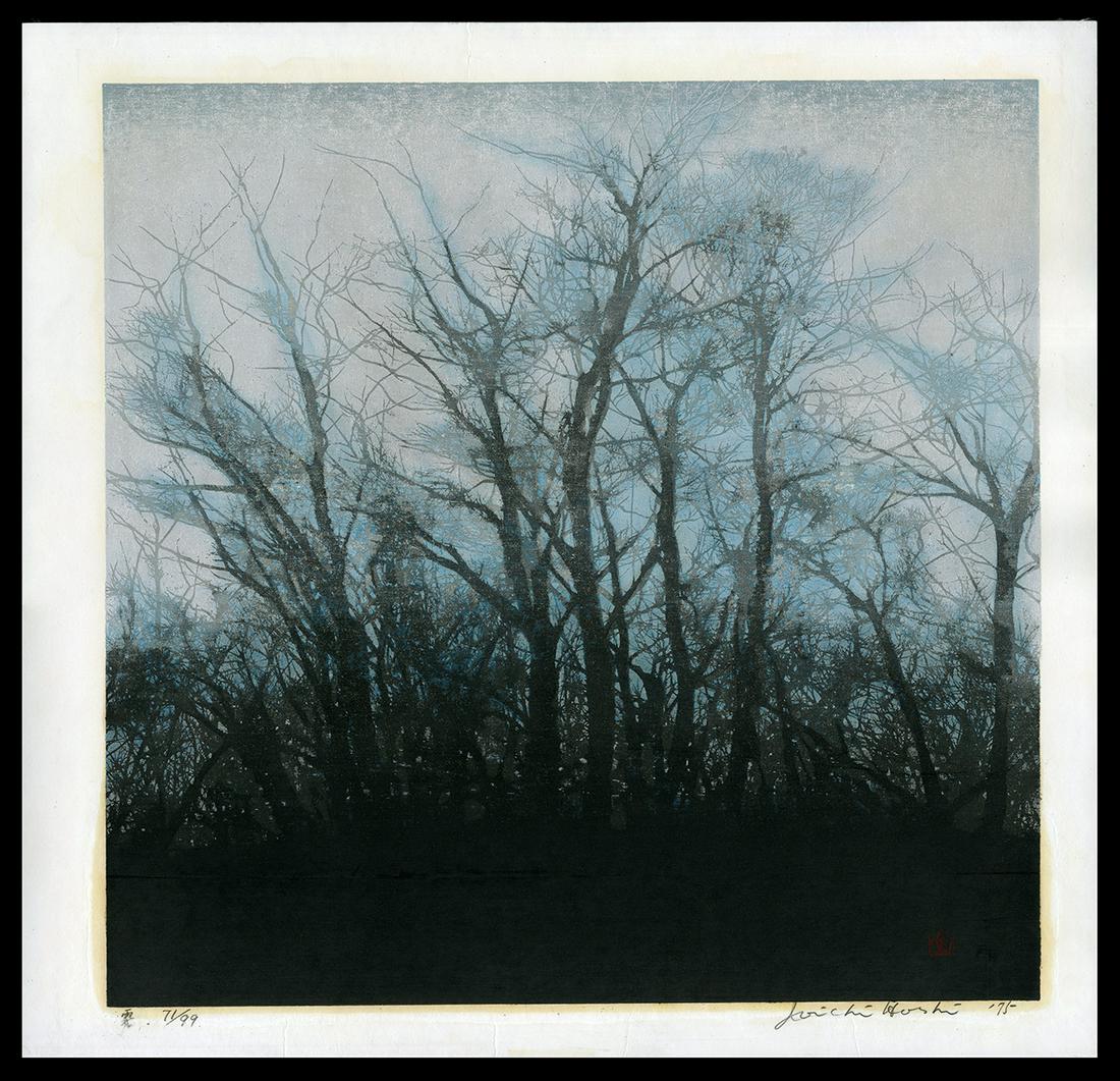 Joichi Hoshi Woodblock - Mist: Artist: Hoshi, Joichi, 1913-1979 Title: Mist Edition: 71/99 Date: 1975 Medium: woodblock Image Size: 21 1/2 x 21 1/2 inches Illustrated: Hoshi, pl. 333