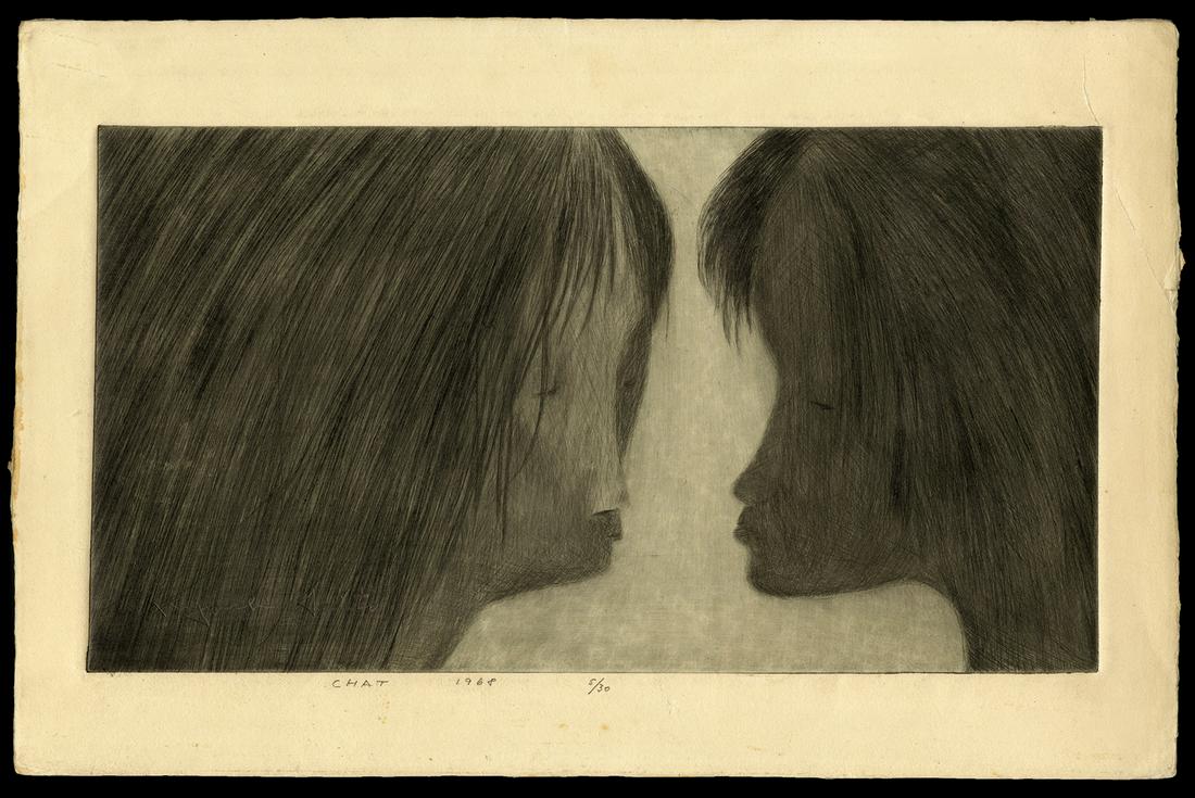 Kiyoshi Saito Collograph - Chat: Artist: Saito, Kiyoshi, 1907-1997 Title: Chat Edition: 5/30 Date: 1968 Medium: collograph Image Size: 7 5/8 x 13 7/8 inches Notes: Pencil signature