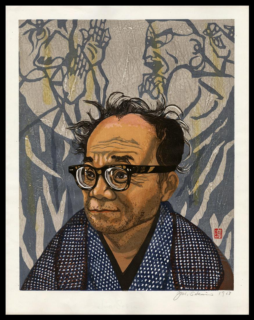 Jun'ichiro Sekino Woodblock - Portrait of Munakata: Artist: Sekino, Jun'ichiro, 1914-1988 Title: Portrait of Shiko Munakata Date: 1968 Medium: woodblock Image Size: 26 x 20 7/8 inches Illustrated: Sekino, cat. 410