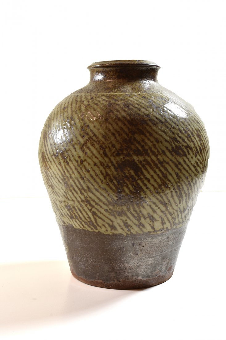 Tatsuzo Shimaoka- Glazed Stoneware Jar: Artist: Shimaoka, Tatsuzo, 1917-2007 Title: Glazed Stoneware Jar Date: c. 1960 Medium: ceramic Size: 10 1/4 x 7 7/8 x 8 1/8 inches Notes: Incised artist's cypher on und