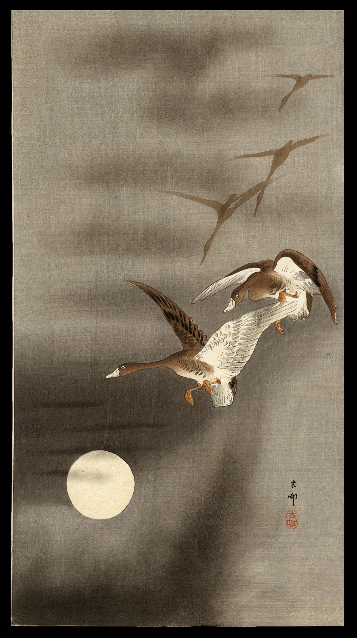 Ohara Koson Woodblock - Geese in Flight (1 of 2)