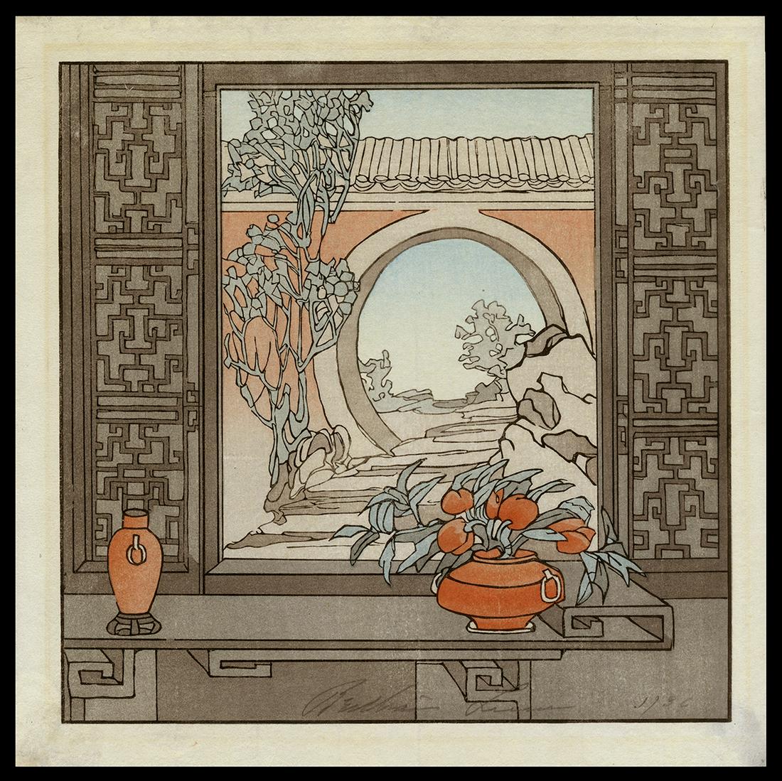 Bertha Lum Woodblock - Chinese Window (1 of 2)