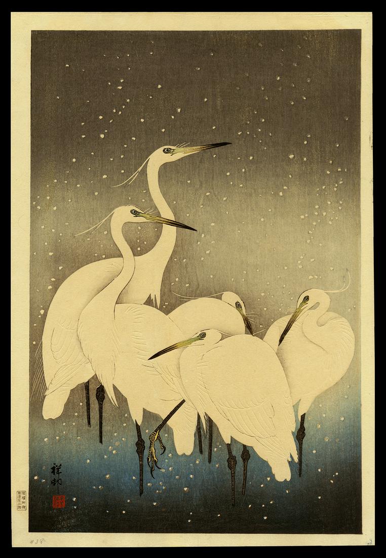 Ohara Shoson Woodblock - Group of Egrets (1 of 2)