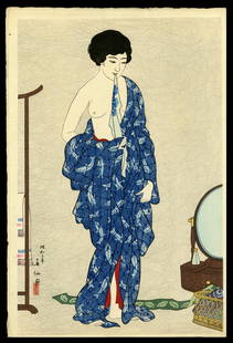 Natori Shunsen Woodblock - After a Bath: Artist: Shunsen, Natori, 1886-1960 Title: After a Bath Edition: 92/150 Date: 1928 Medium: Japanese woodblock print Image Size: 15 1/8 x 10 1/8 inches Illustr