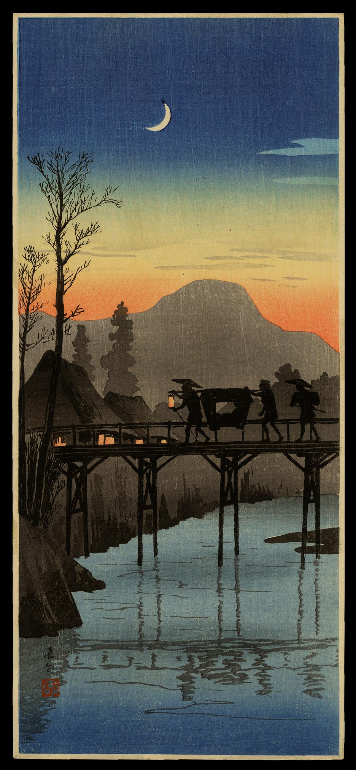 Shotei Hiroaki Woodblock - Evening Glow at Sakawa (1 of 2)