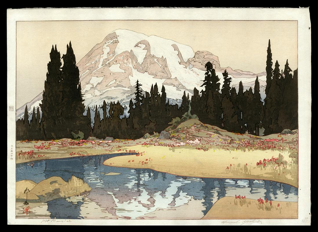 Hiroshi Yoshida Japanese Woodblock - Mount Rainier (1 of 2)