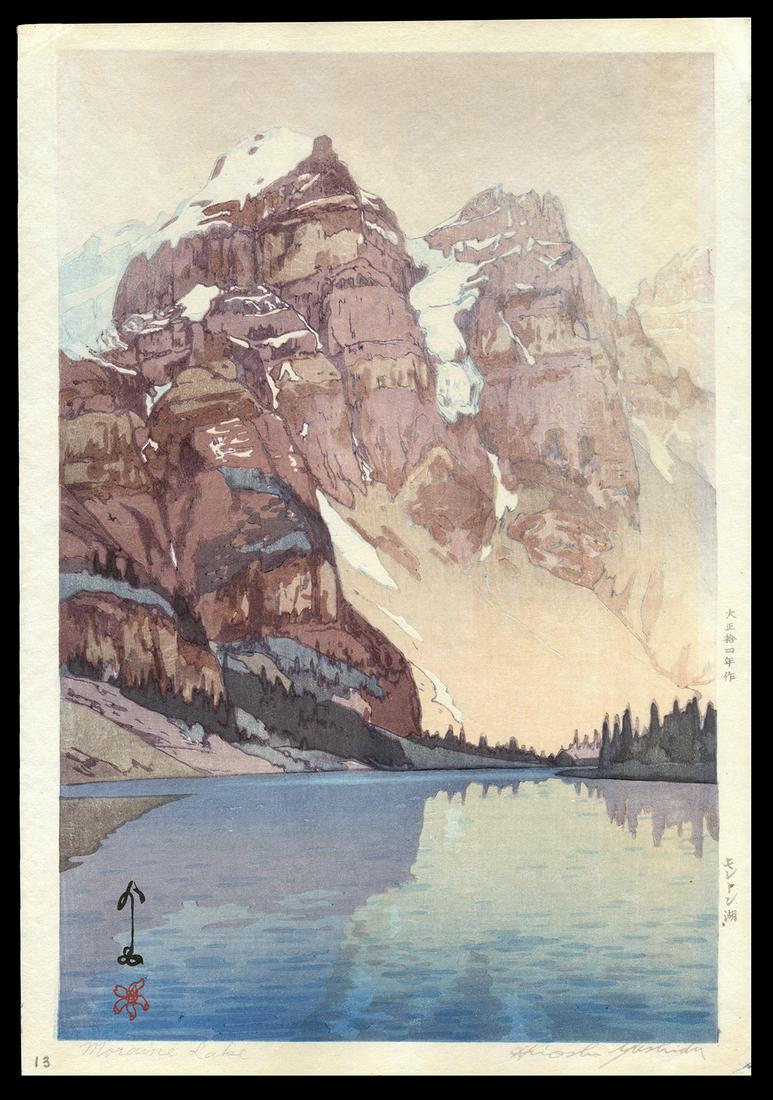 Hiroshi Yoshida Japanese Woodblock - Moraine Lake (1 of 2)