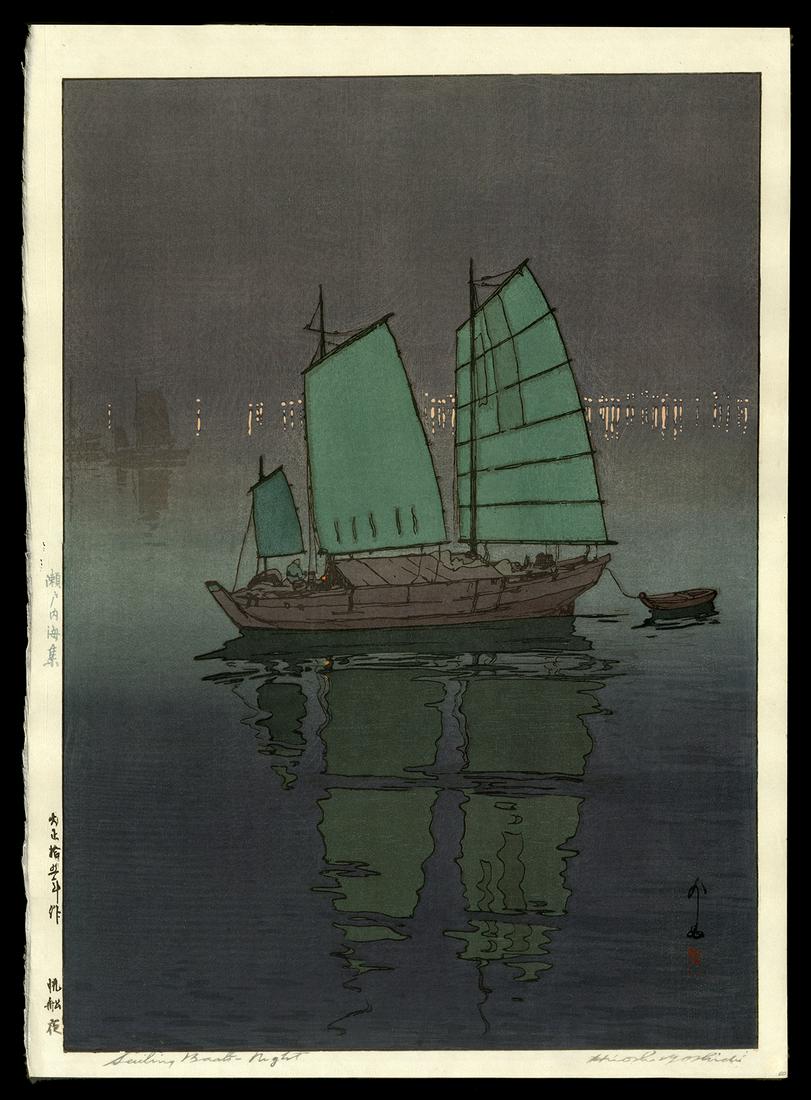 Hiroshi Yoshida Woodblock  - Sailing Boat Night (1 of 2)