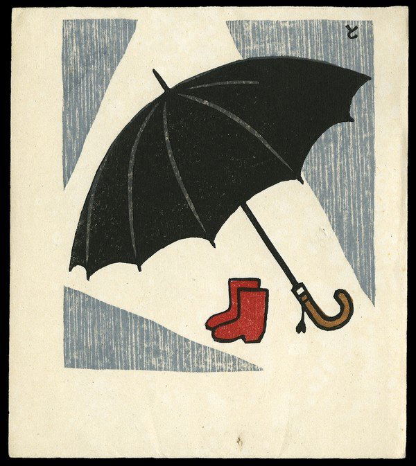 Tomoo Inagaki Woodblock: Title: Umbrella and Boots Artist: Inagaki, Tomoo, 1902-1980Date: 1964Medium: woodblock