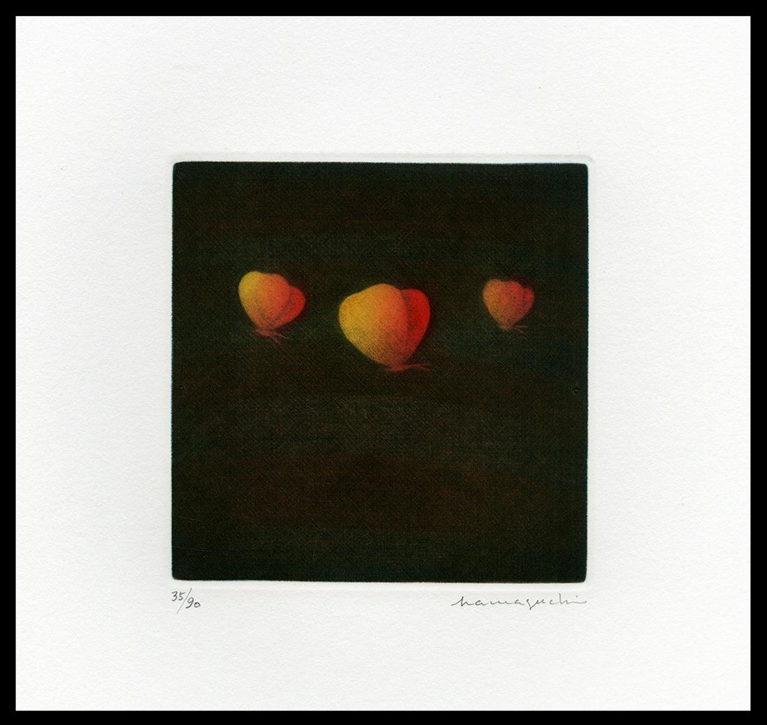 Hamaguchi Mezzotint - Three Butterflies (Orange) (1 of 3)