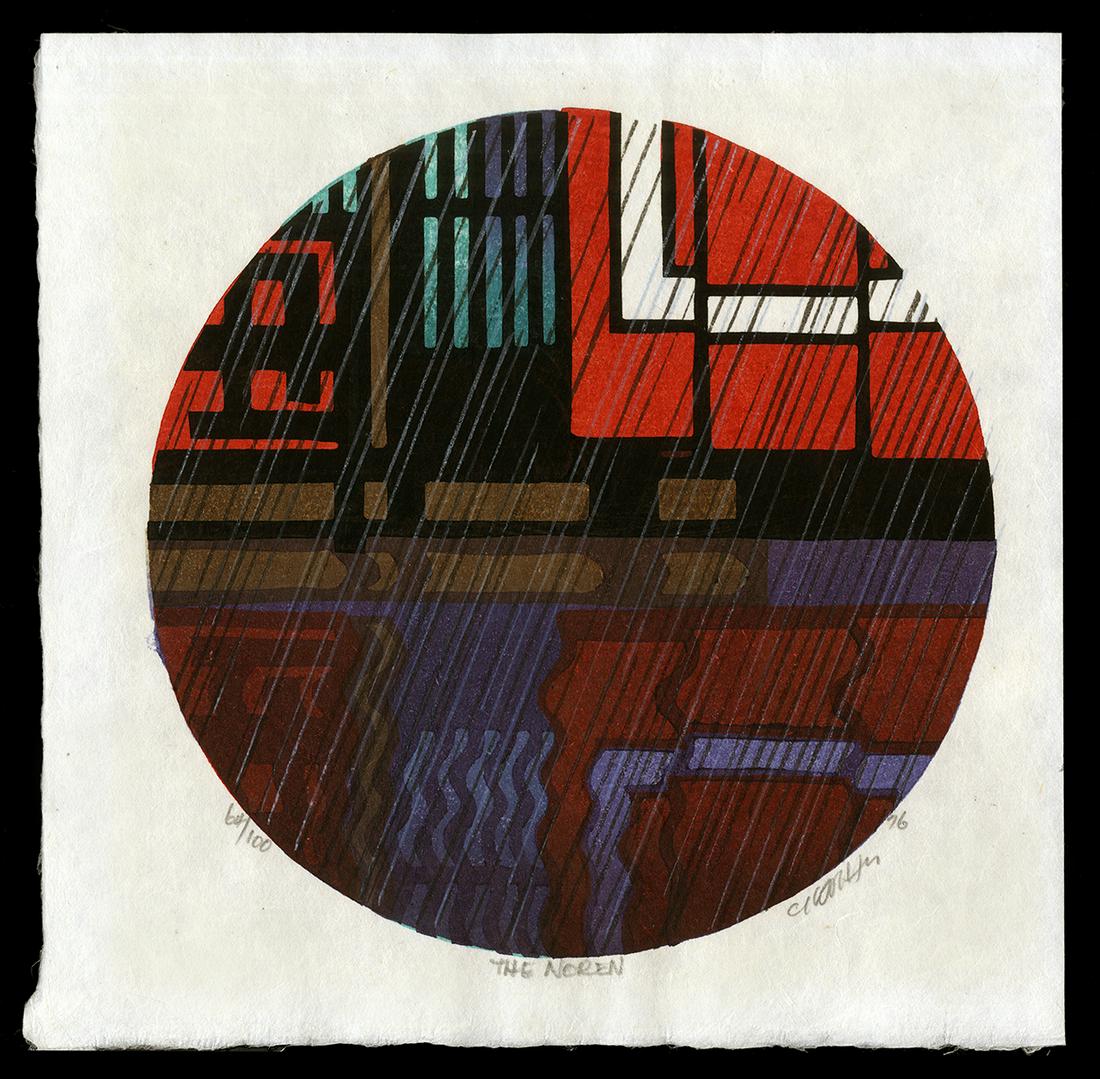 Clifton Karhu Woodblock - The Noren: Artist: Karhu, Clifton, 1927-2007 Title: The Noren Edition: 64/100 Date: 1976 Medium: Japanese woodblock print Image Size: 9 7/8 x 9 7/8 inches Notes: Pe
