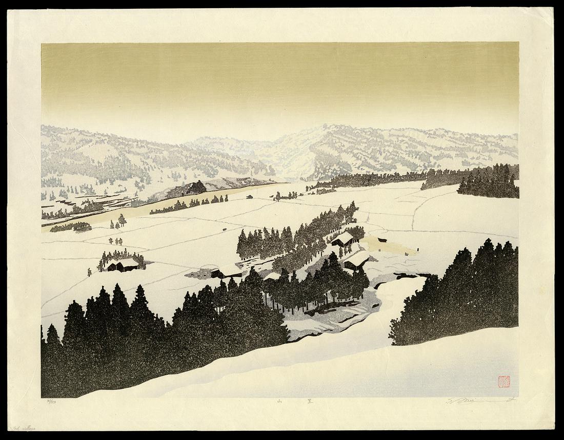 Shufu Miyamoto Woodblock - Mountain Village (1 of 2)