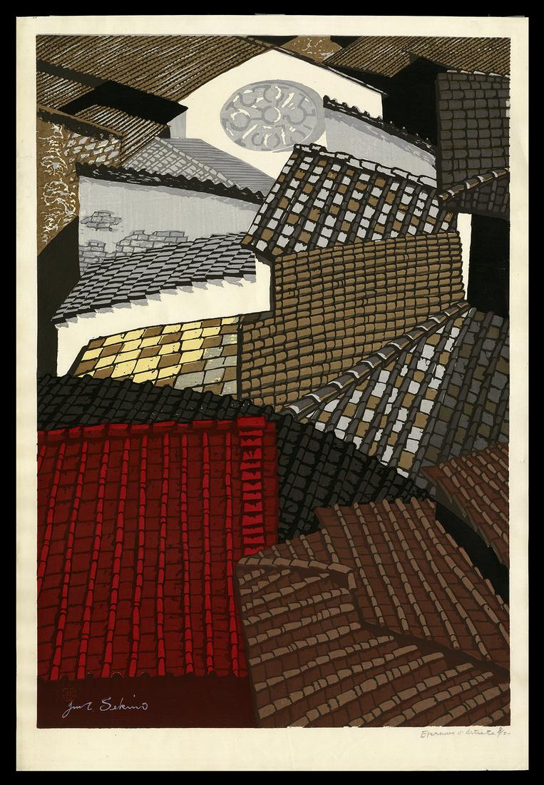 Jun'ichiro Sekino Woodblock - Florence Roof Tile (1 of 2)