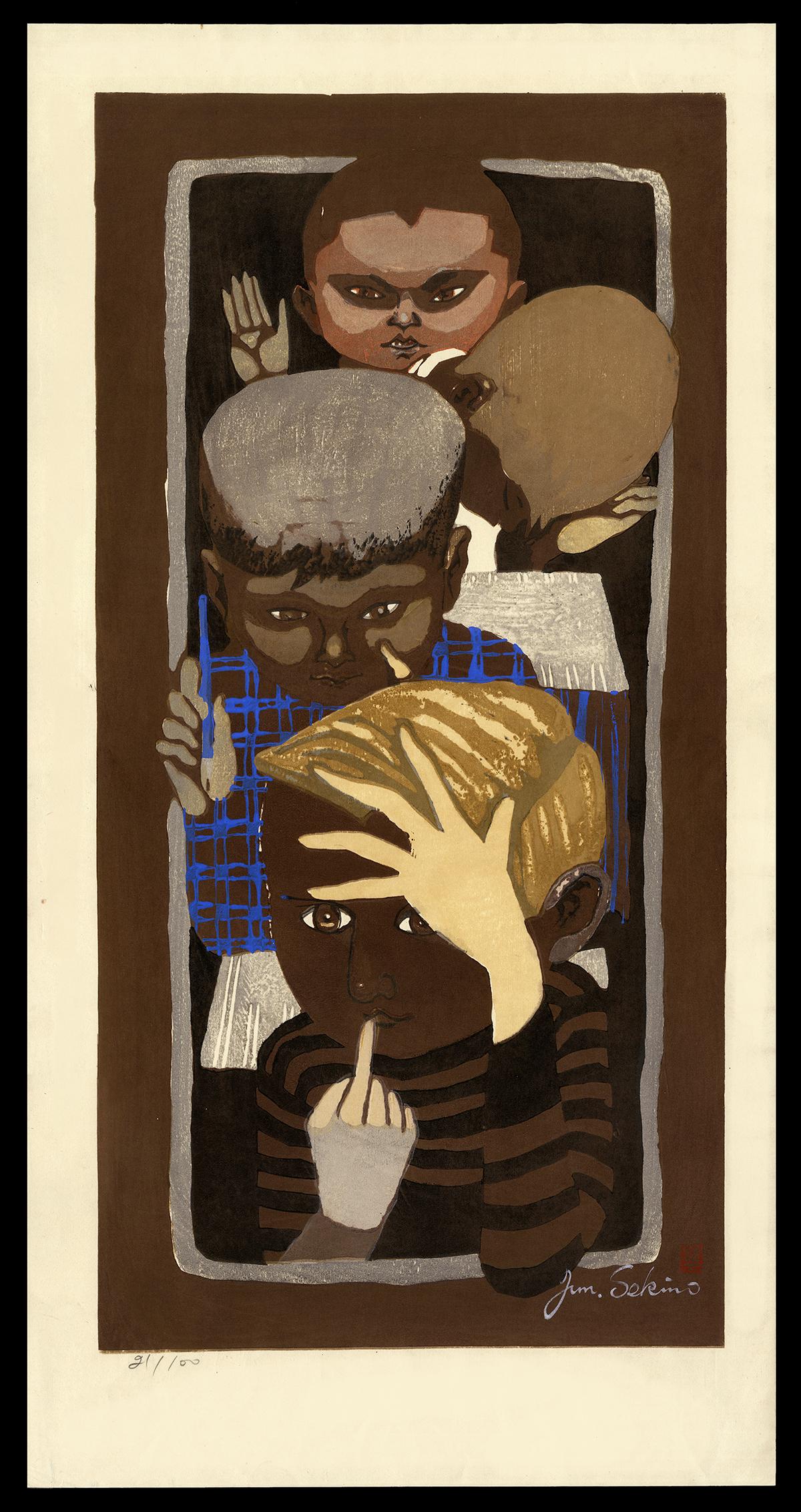 Jun'ichiro Sekino Woodblock - Four Boys (1 of 2)