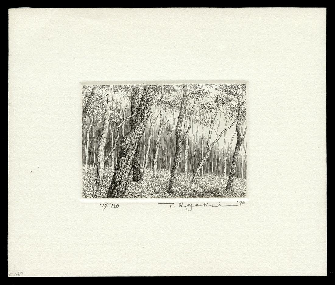 Ryohei Tanaka Etching - Season of Fallen Leaves: Artist: Tanaka, Ryohei, 1933-2019 Title: Season of the Fallen Leaves Edition: 113/150 Date: 1990 Medium: etching Image Size: 2 7/8 x 4 1/8 inches Illustrated