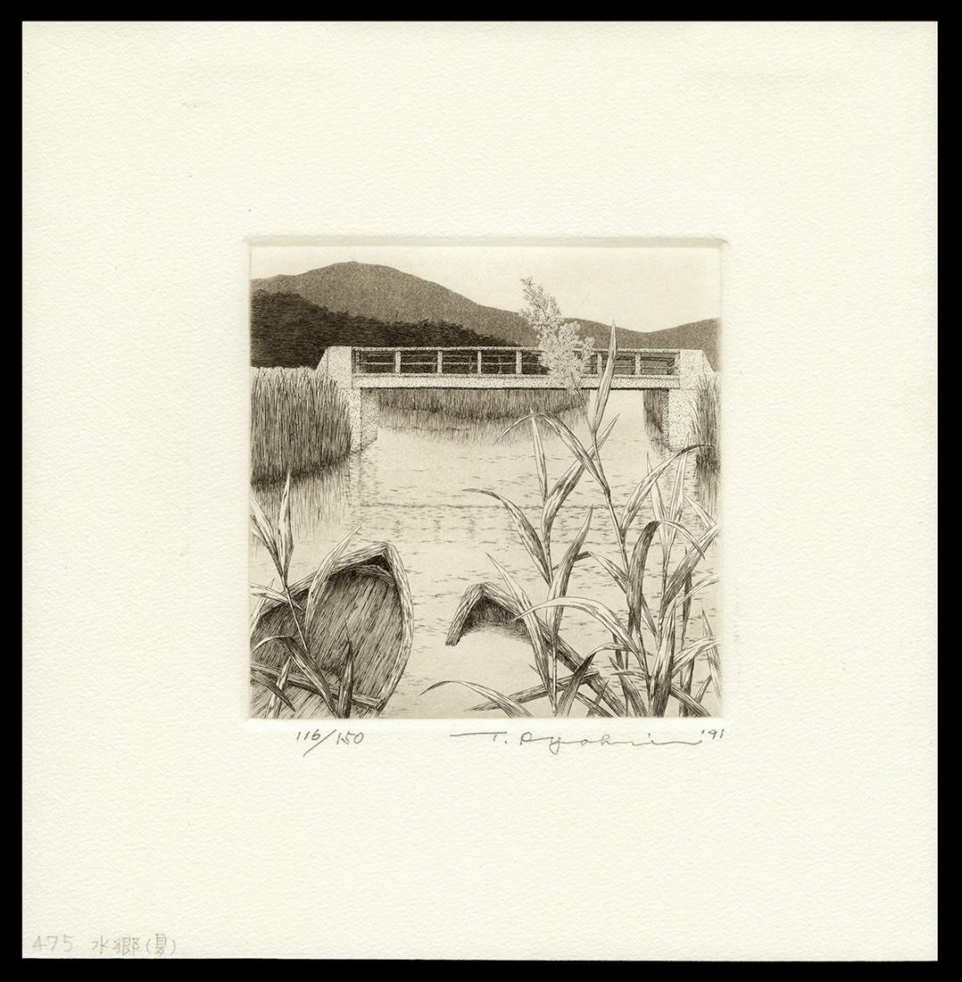 Ryohei Tanaka Etching - Waterside (Summer): Artist: Tanaka, Ryohei, 1933-2019 Title: Waterside (Summer) Edition: 116/150 Date: 1991 Medium: etching and aquatint Image Size: 3 7/8 x 3 7/8 inches Illustr