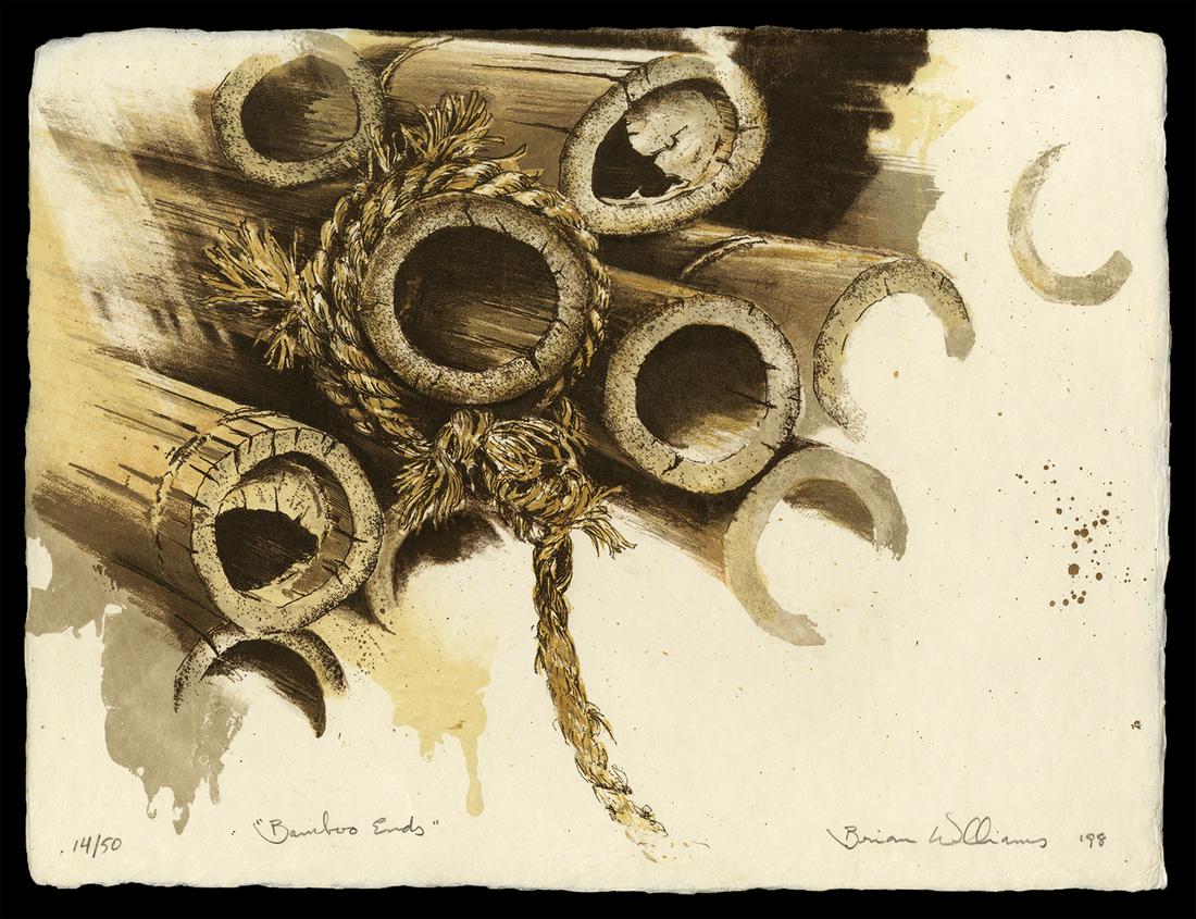 Brian Williams Woodblock - Bamboo Ends: Artist: Williams, Brian, b.1950 Title: Bamboo Ends Edition: 14/50 Date: 1998 Medium: Japanese woodblock print Image Size: 11 1/2 x 15 inches Notes: Penci