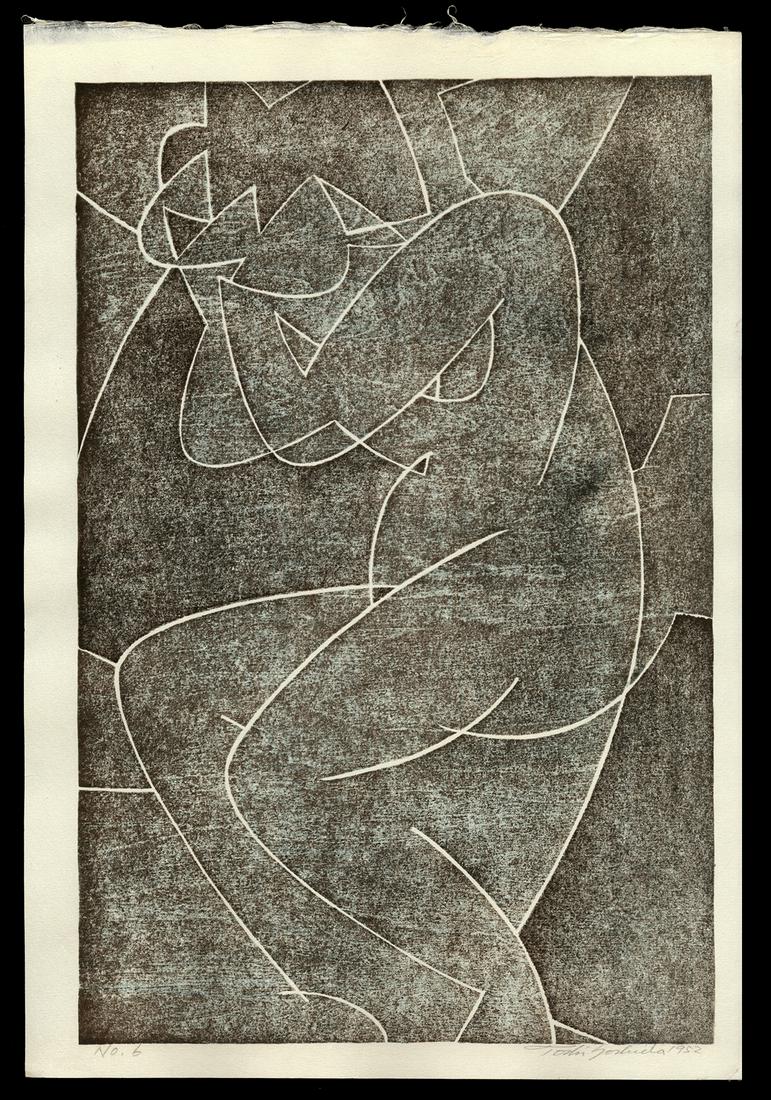 Toshi Yoshida Woodblock - No. 6: Artist: Yoshida, Toshi, 1911-1995 Title: No. 6 Date: 1952 Medium: Japanese woodblock print Image Size: 14 1/2 x 9 1/2 inches Provenance: Yoshida Family Collection