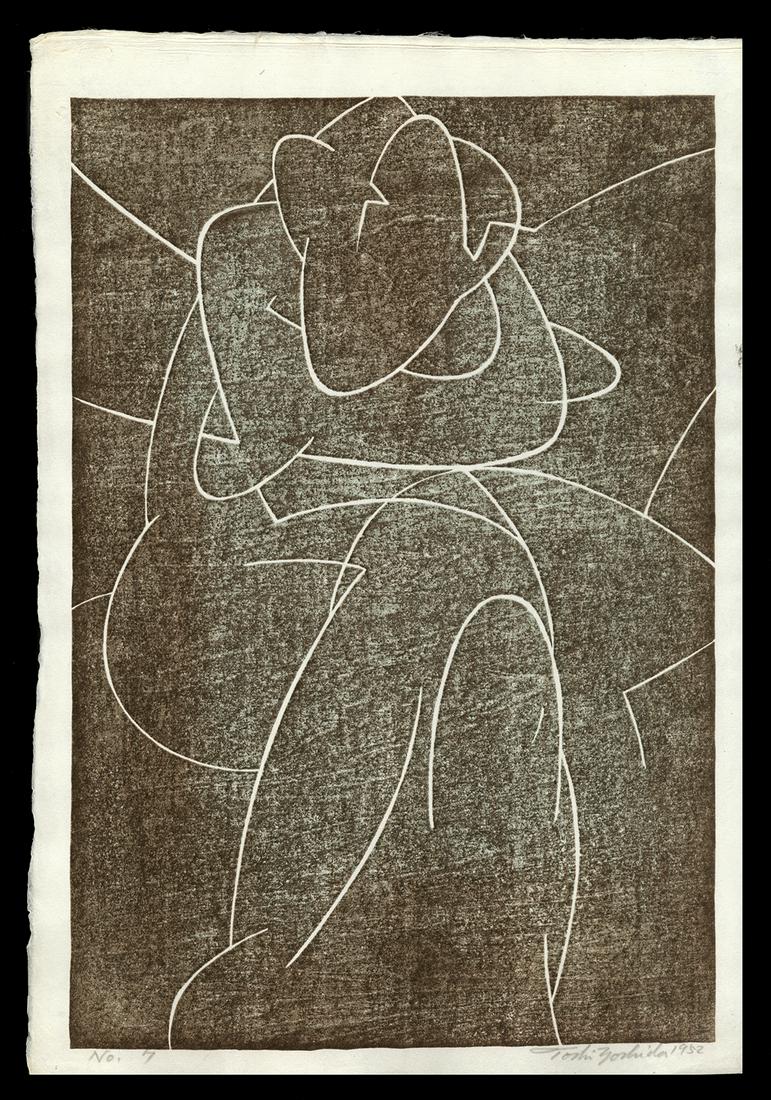 Toshi Yoshida Woodblock - No. 7: Artist: Yoshida, Toshi, 1911-1995 Title: No. 7 Date: 1952 Medium: Japanese woodblock print Image Size: 14 1/2 x 9 1/2 inches Provenance: Yoshida Family Collection