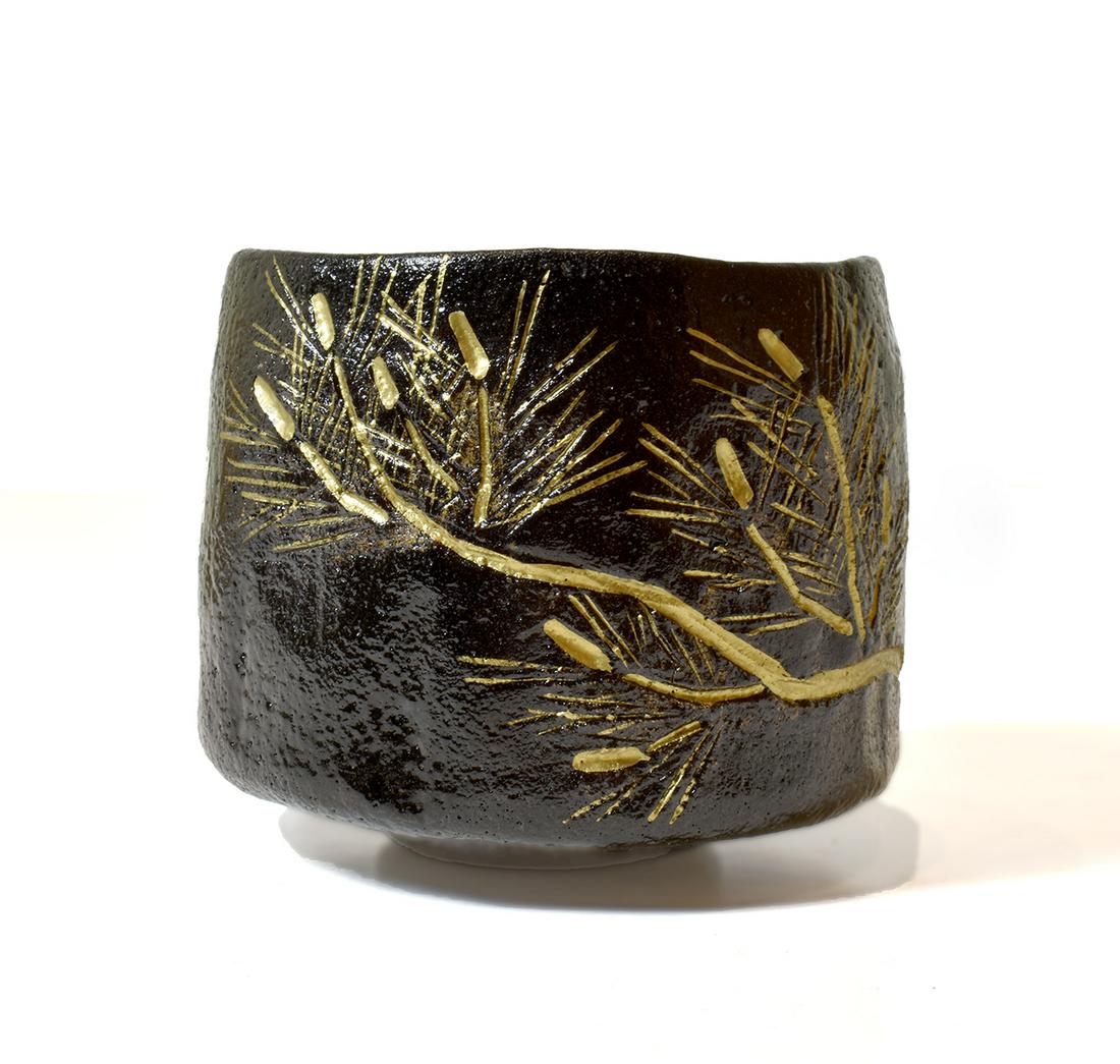 Keiraku Ito - Black Tea Bowl with Young Pine Tree (1 of 6)