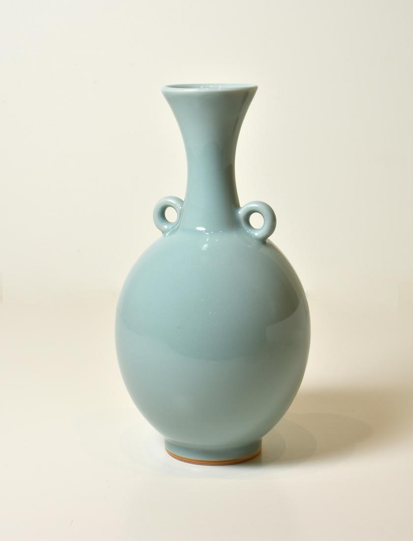 Rakuzan - Celadon Vase: Artist: Rakuzan Title: Celadon Vase Date: c. 1960s Medium: ceramic Image Size: 4 1/2 x 4 1/2 x 9 inches Notes: Kyoto ware; accompanied by signed and sealed box