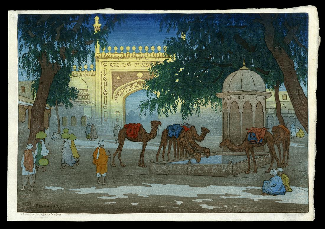 Charles W. Bartlett Woodblock - Peshawar (1 of 2)
