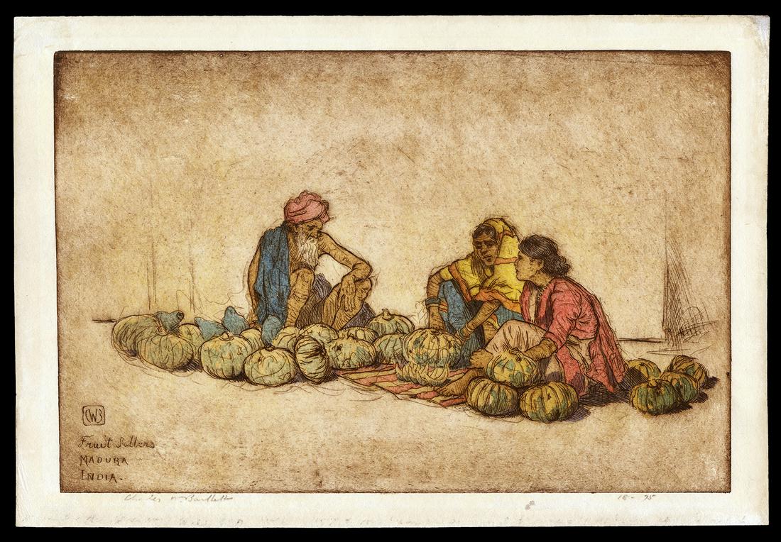 Charles Bartlett Etching - Fruit Sellers, Madura India (1 of 2)