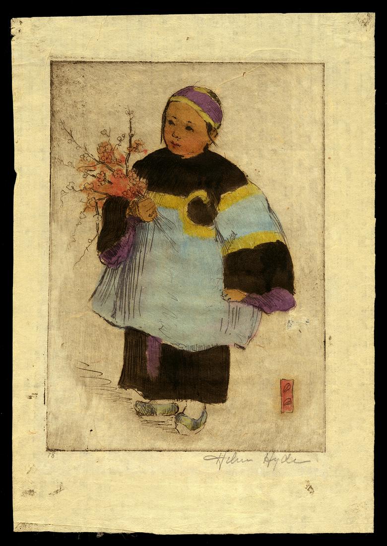 Helen Hyde Etching - Child with Bouquet (1 of 2)