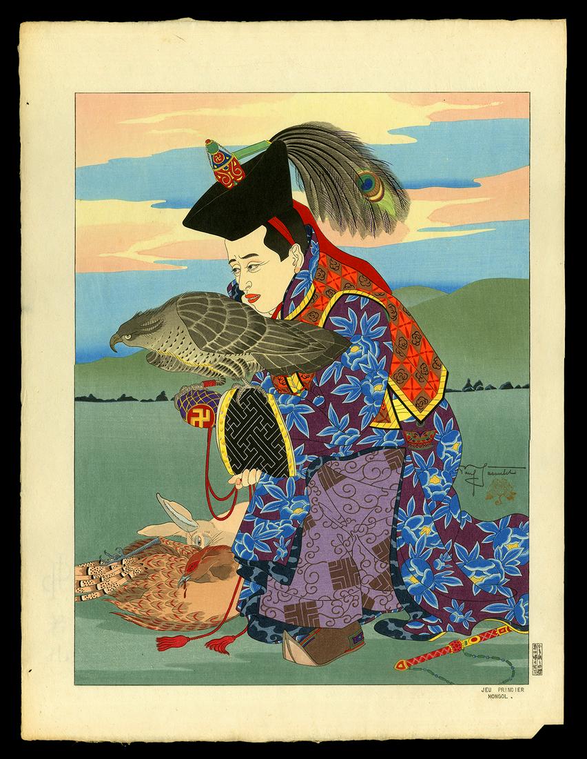 Paul Jacoulet Woodblock - Jeu Princier. Mongol (1 of 2)