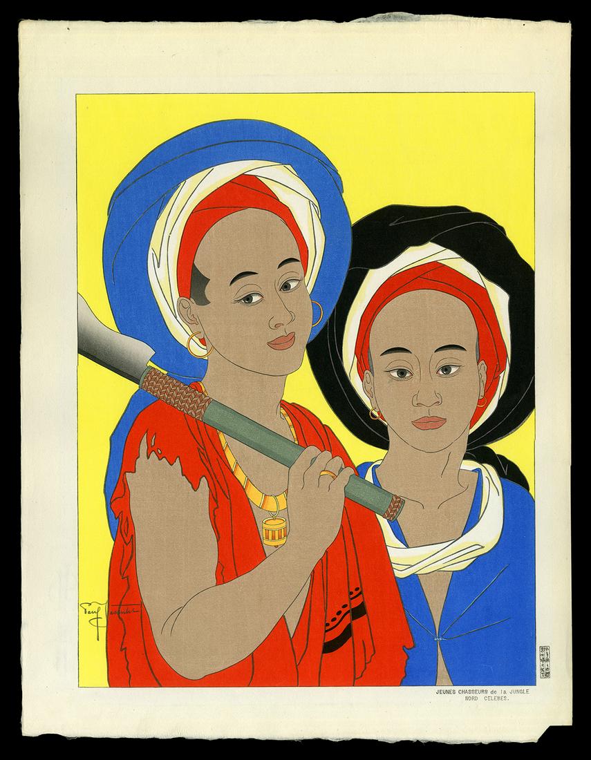 Paul Jacoulet Woodblock - Jeunes Chasseurs De La Jungle (1 of 2)