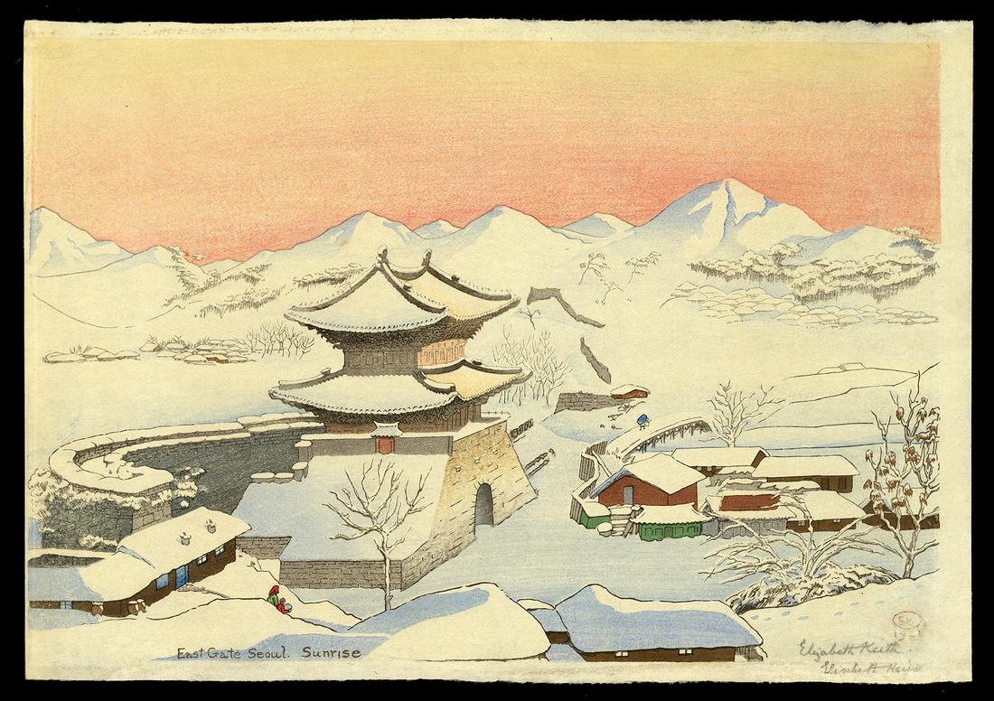 Elizabeth Keith Woodblock - East Gate, Seoul, Sunrise (1 of 2)