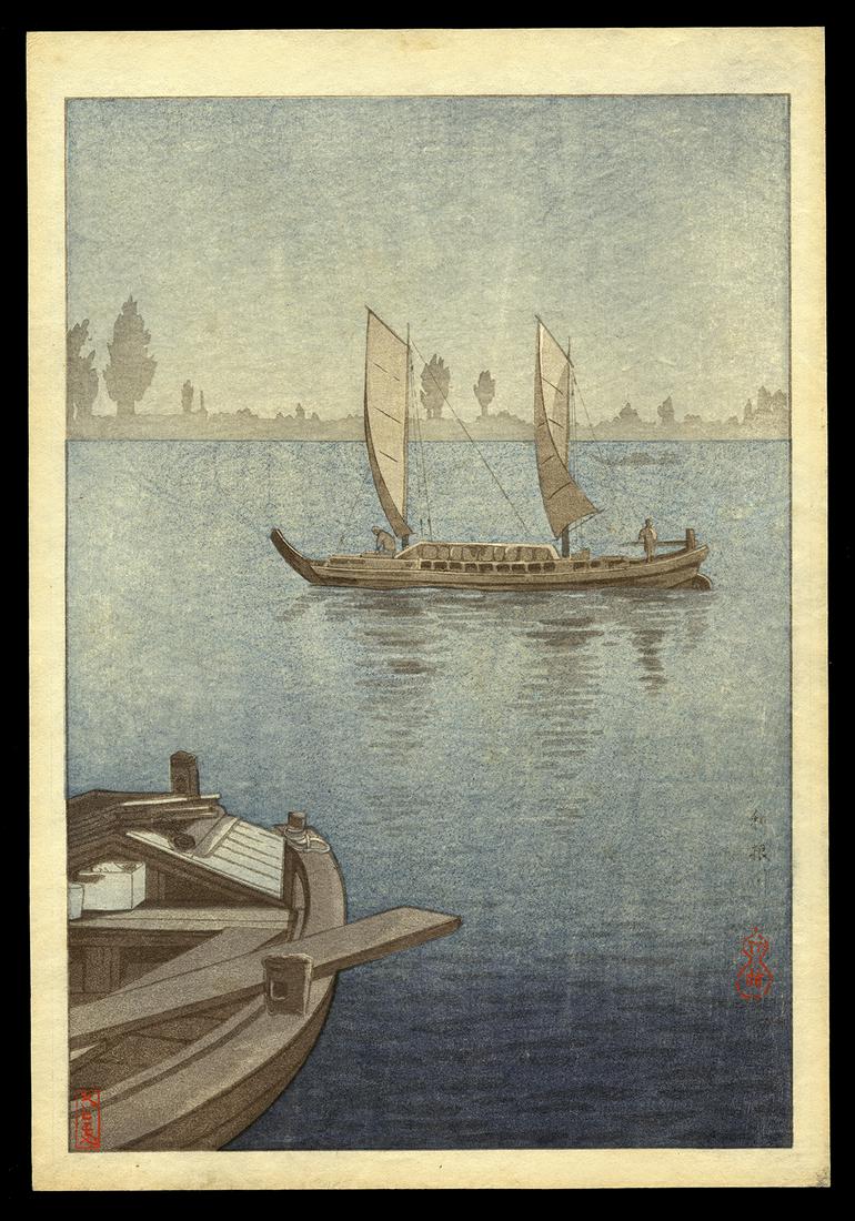 Tsuchiya Koitsu Woodblock - Tonegawa: Artist: Koitsu, Tsuchiya, 1870-1949 Title: Tonegawa Date: c. 1930s Medium: woodblock Image Size: 9 1/2 x 6 5/8 inches Illustrated: Koitsu, fig. 7.31 Notes:</