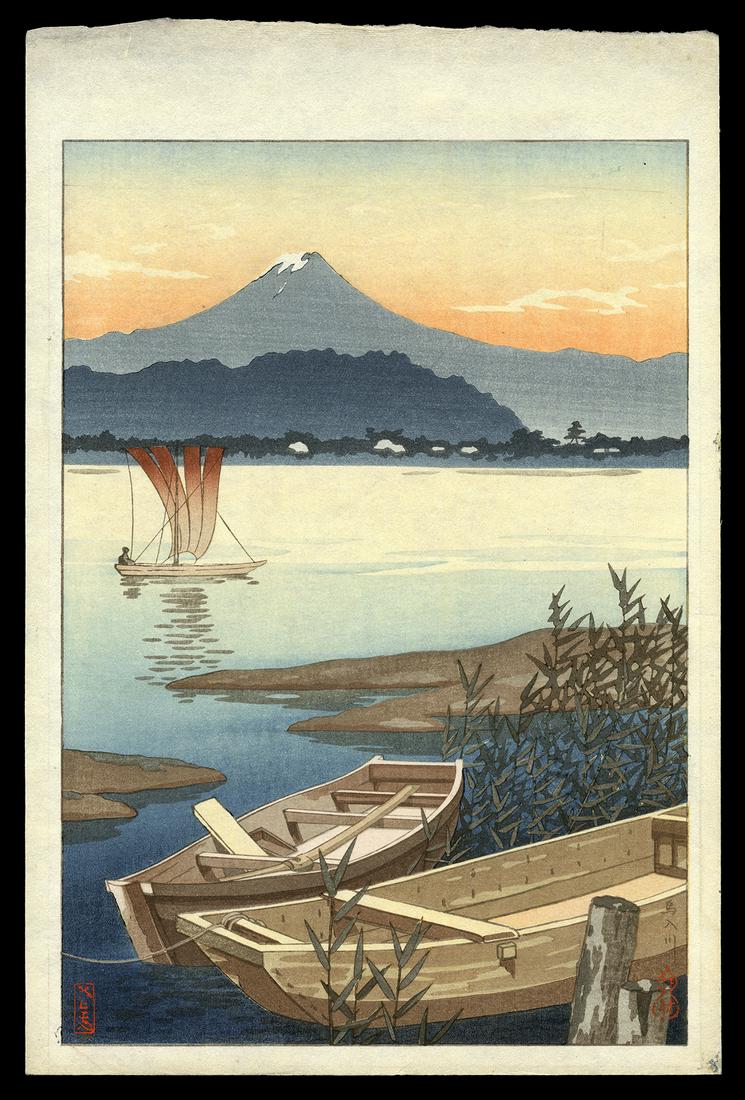 Tsuchiya Koitsu Woodblock - Banyu River: Artist: Koitsu, Tsuchiya, 1870-1949 Title: Banyu River Date: c. 1930s Medium: woodblock Image Size: 9 5/8 x 6 5/8 inches Illustrated: Koitsu, fig. 7.32 Notes