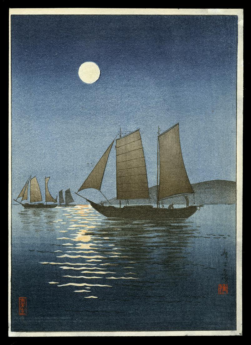 Tsuchiya Koitsu Woodblock - Maiko Beach: Artist: Koitsu, Tsuchiya, 1870-1949 Title: Maiko Beach Date: c. 1930s Medium: woodblock Image Size: 9 3/4 x 6 7/8 inches Notes: Published by Takemura; not in Koitsu cat